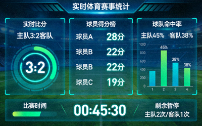 数据可视化仪表盘展示实时体育赛事统计信息